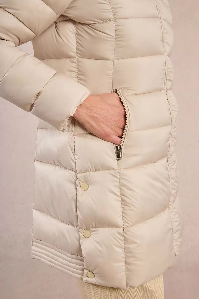 Molly Bracken long beige puffer jacket with zipped pockets