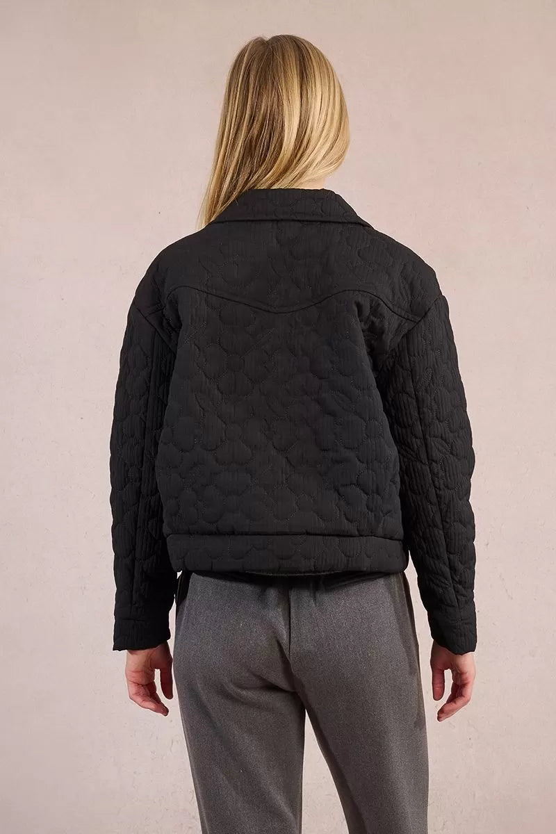 Back view of Molly Bracken quilted floral stitch jacket in black