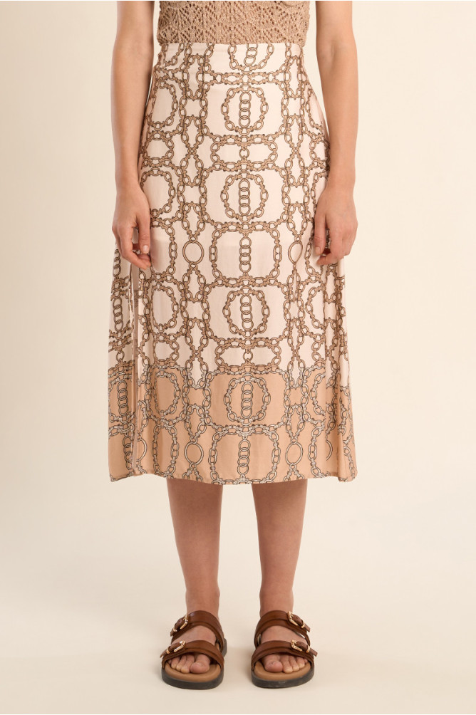 Molly Bracken chain print midi skirt beige high waist front detail