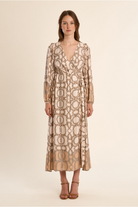 Molly Bracken chain print wrap dress V neckline detail