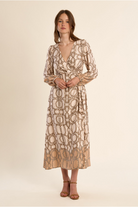 Molly Bracken beige wrap midi dress front view