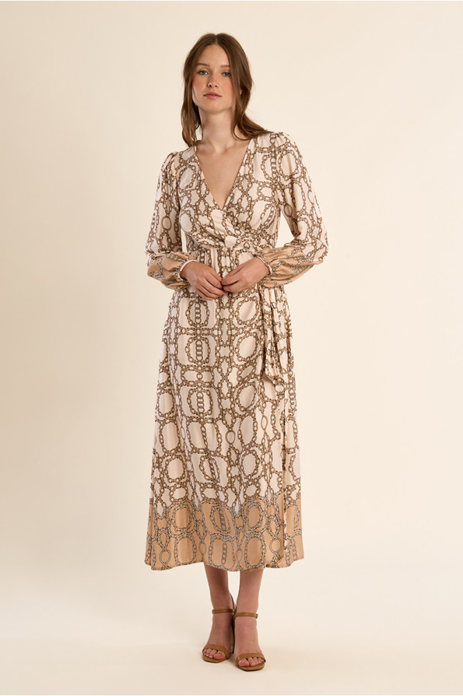 Molly Bracken beige wrap midi dress front view