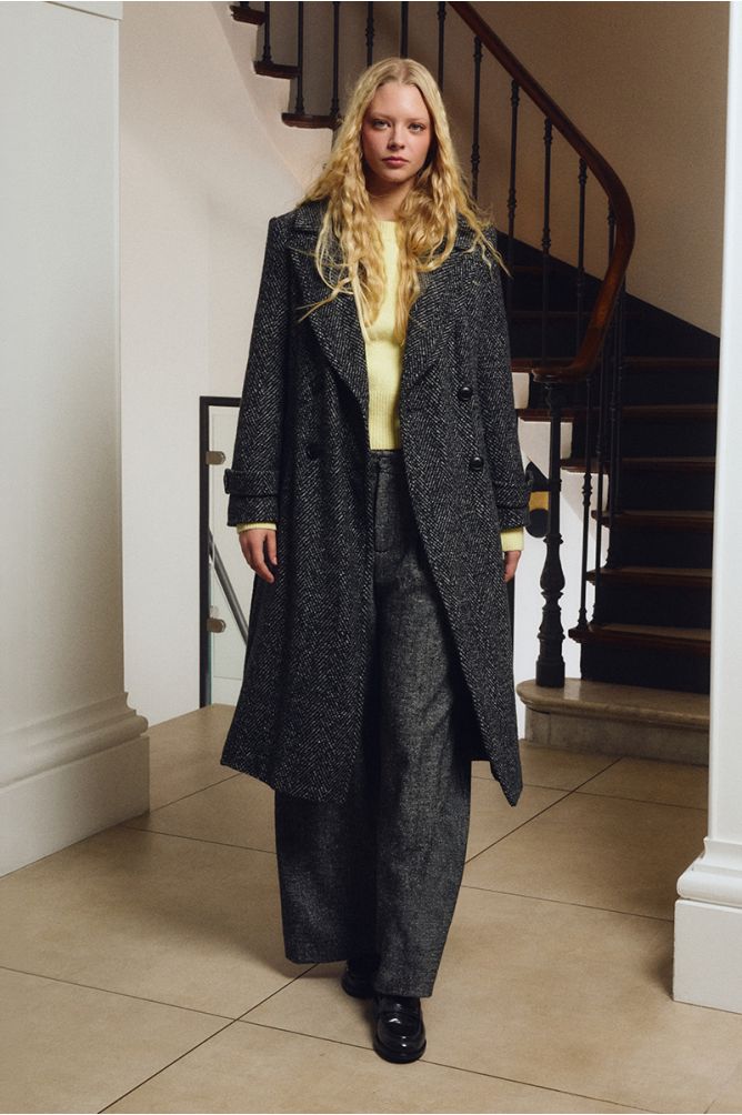 Molly Bracken charcoal herringbone belted coat lifestyle image