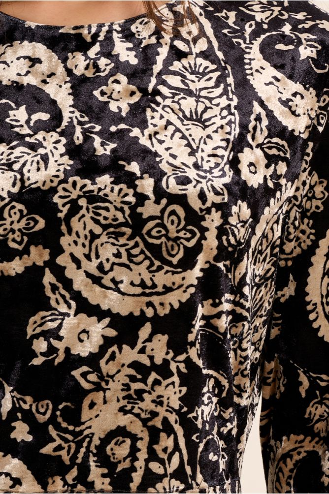Molly Bracken black paisley dress print detail close-up
