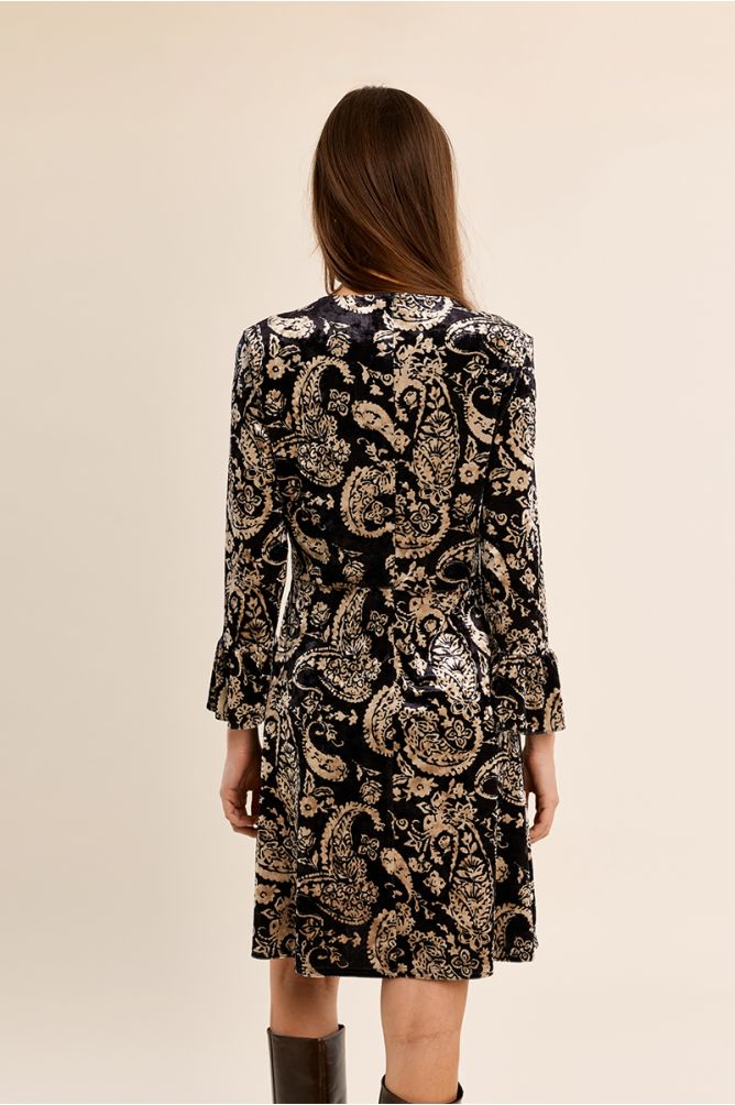 Molly Bracken black and gold paisley dress back view