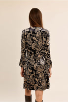 Molly Bracken black and gold paisley dress back view