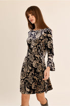 Molly Bracken women’s paisley fitted dress with flared sleeves