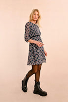 Molly Bracken Nora Duck Blue Geo Print Long Sleeve Mini Dress