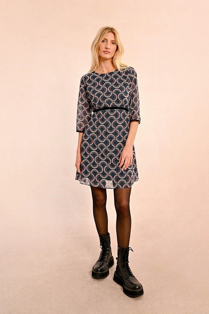 Molly Bracken Nora Duck Blue Geo Print Mini Dress