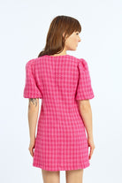 Molly Bracken Pink Houndstooth Mini Dress From The Back 