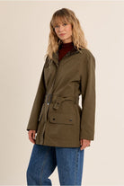 MMolly Bracken women’s khaki belted parka jacket on model