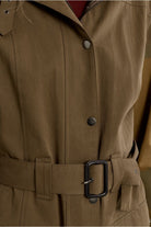 Molly Bracken khaki parka jacket belt and snap button detail
