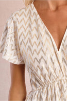 Molly Bracken white and gold chevron V neck dress detail