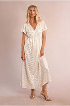 Molly Bracken gold chevron maxi dress full length view