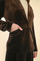 Molly Bracken Brown Velvet Fitted Single Button Blazer