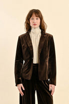 Molly Bracken Chocolate Brown Velvet Single Button Blazer