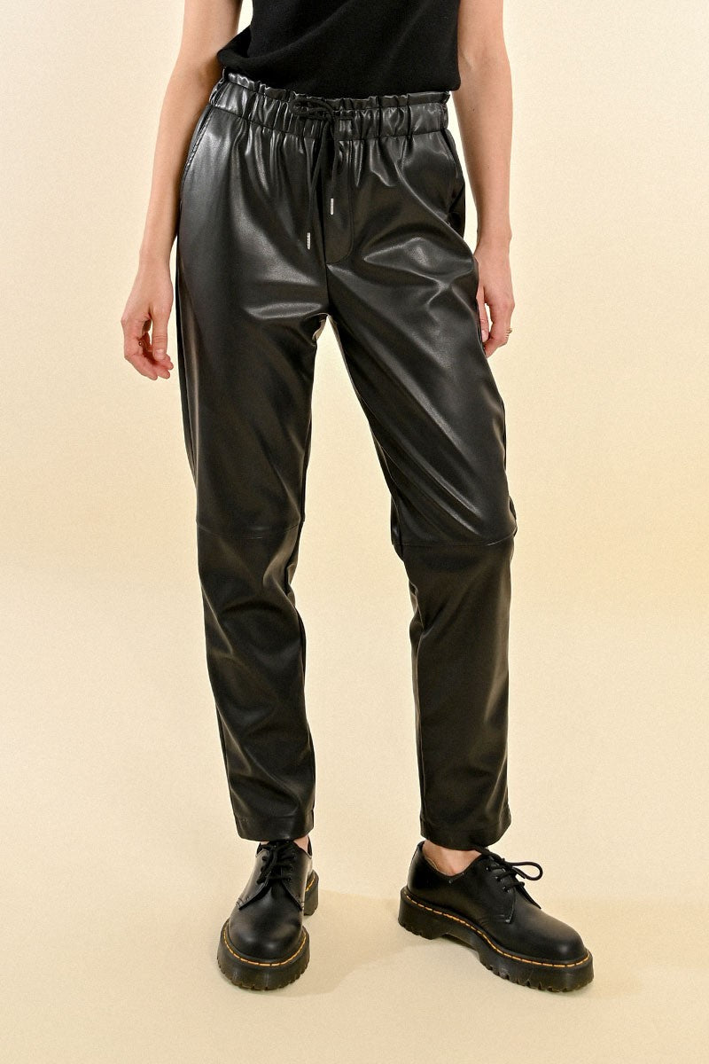 Molly Bracken Black Faux Leather Ankle Trousers