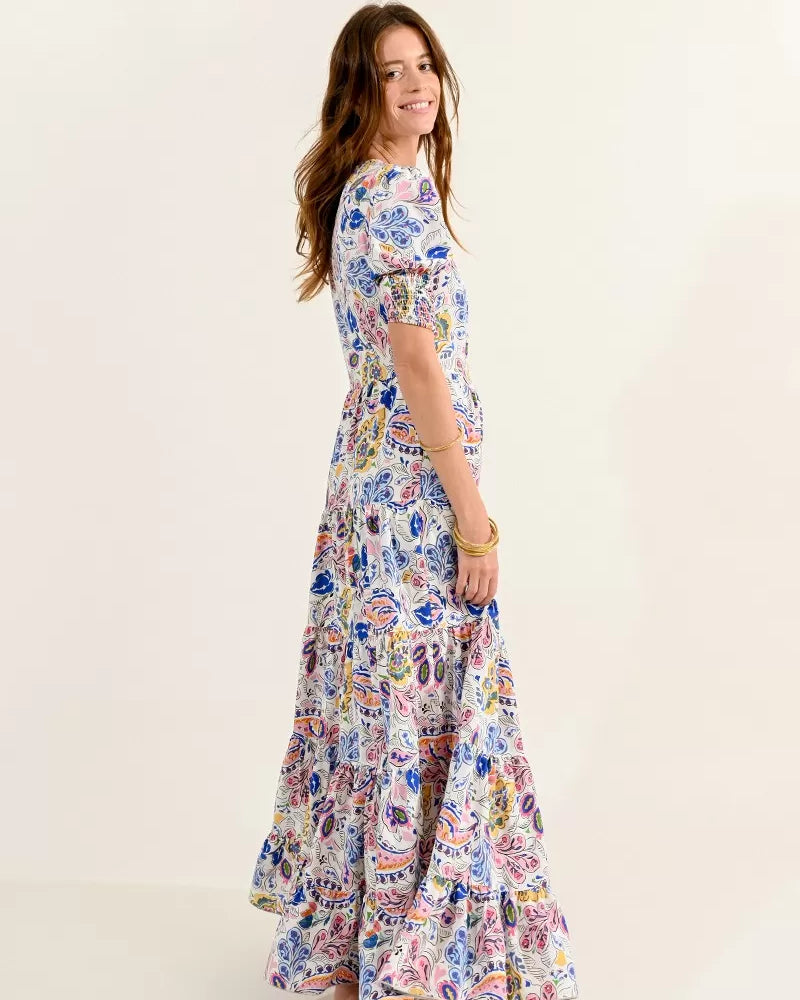 Molly Bracken Floral Print Tiered Maxi Dress From Back