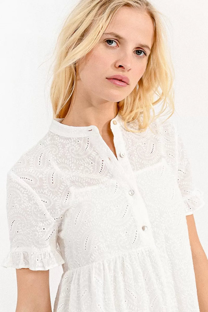 Molly Bracken Short White Broderie Anglaise Lace Dress