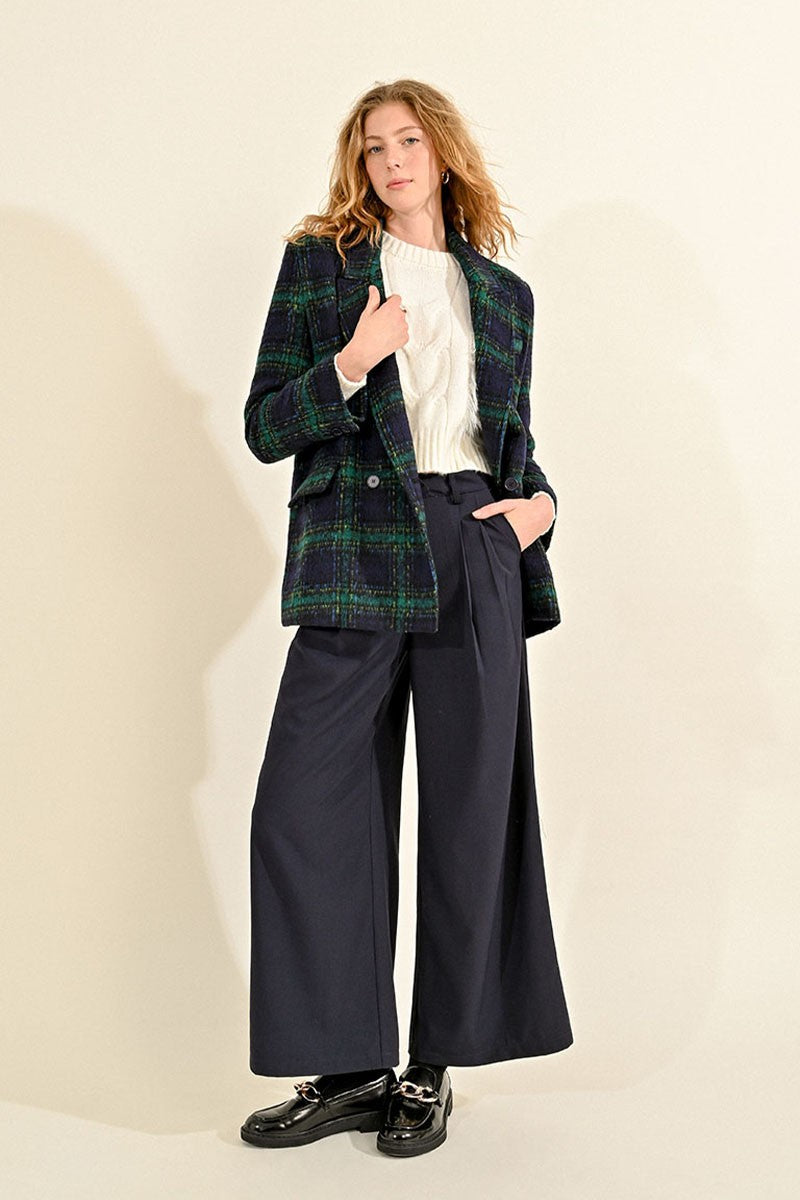 Molly Bracken Navy High Waisted Wide Leg Palazzo Trousers