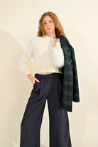 Molly Bracken Navy High Waisted Palazzo Trousers With Pockets