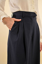 Molly Bracken Navy High Waisted Palazzo Trousers - Pockets