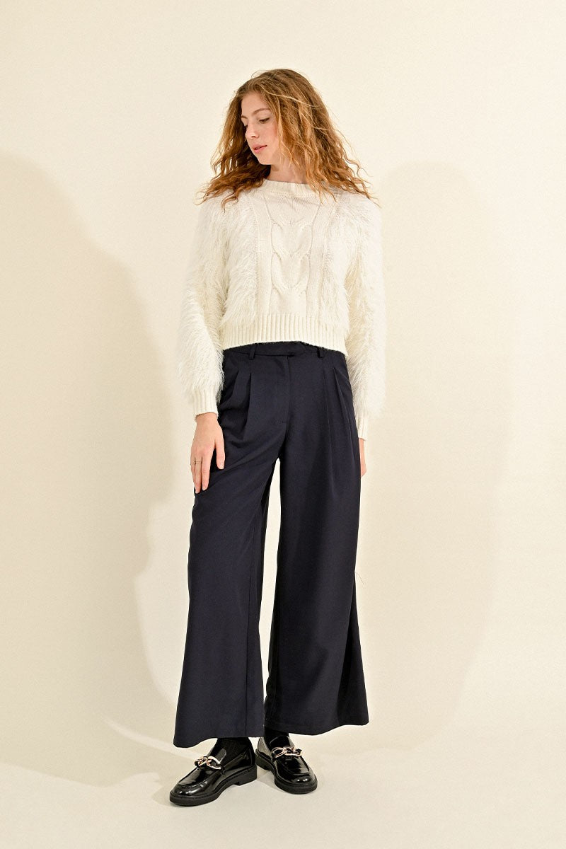 Molly Bracken Navy High Waisted Palazzo Trousers