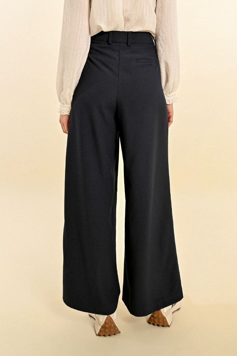 Molly Bracken Navy High Waisted Wide Palazzo Trousers From The Back 