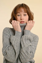 Molly Bracken Grey Ribbed Knitted Sequin Polo Neck Jumper