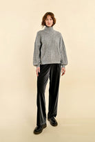 Molly Bracken Grey Loose Fit Knitted Sequin Polo Neck Jumper