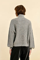 Molly Bracken Grey Knitted Sequin Polo Neck Jumper From Back