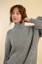 Molly Bracken Grey Knitted Sequin Turtle Neck Jumper