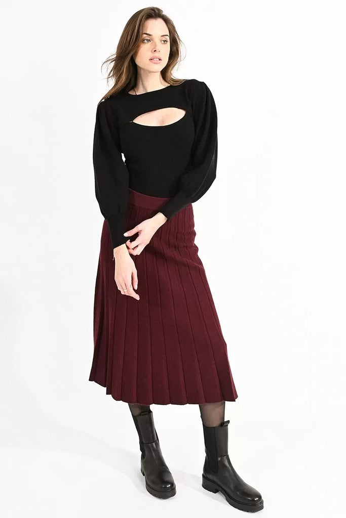 Molly Bracken Long Pleated Dark Red Skirt