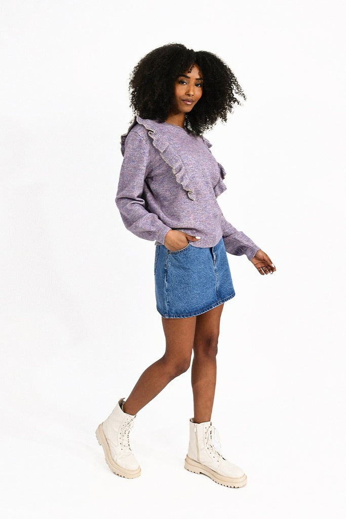 Molly Bracken  Ruffle Shoulder Jumper - Mauve