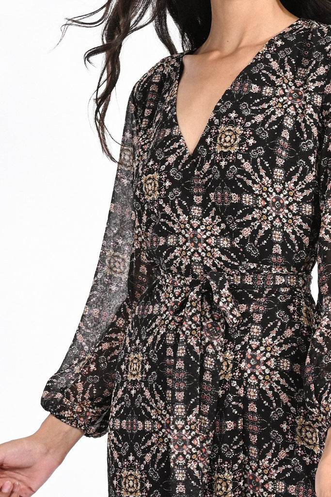 Molly Bracken Black Hortese Print Wrap Dress Closeup Of Print