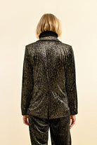 Molly Bracken Khaki Velvet Animal Print Blazer Back 