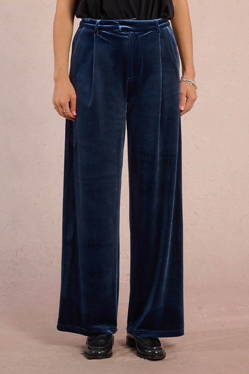 Molly Bracken wide leg velvet trousers in sapphire blue