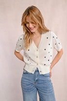 Molly Bracken Off White Heart Embroidered Cardigan