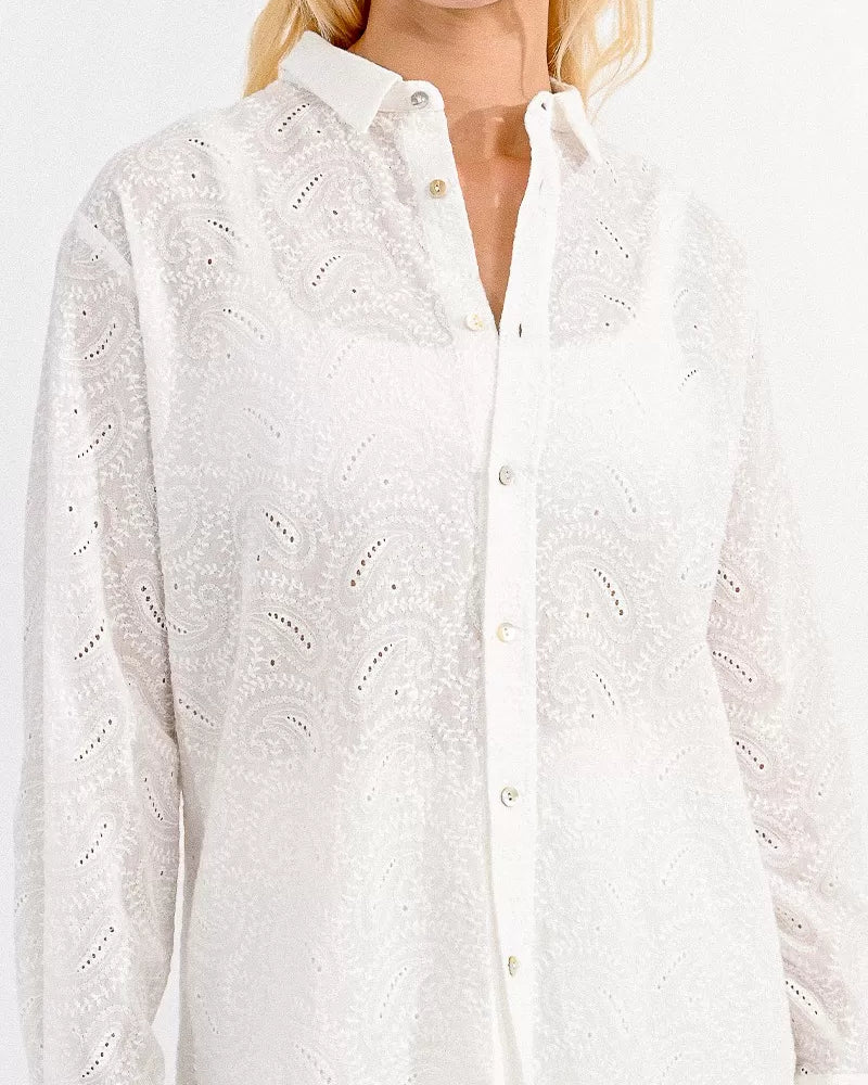 Molly Bracken White Cotton Paisley Lace Shirt