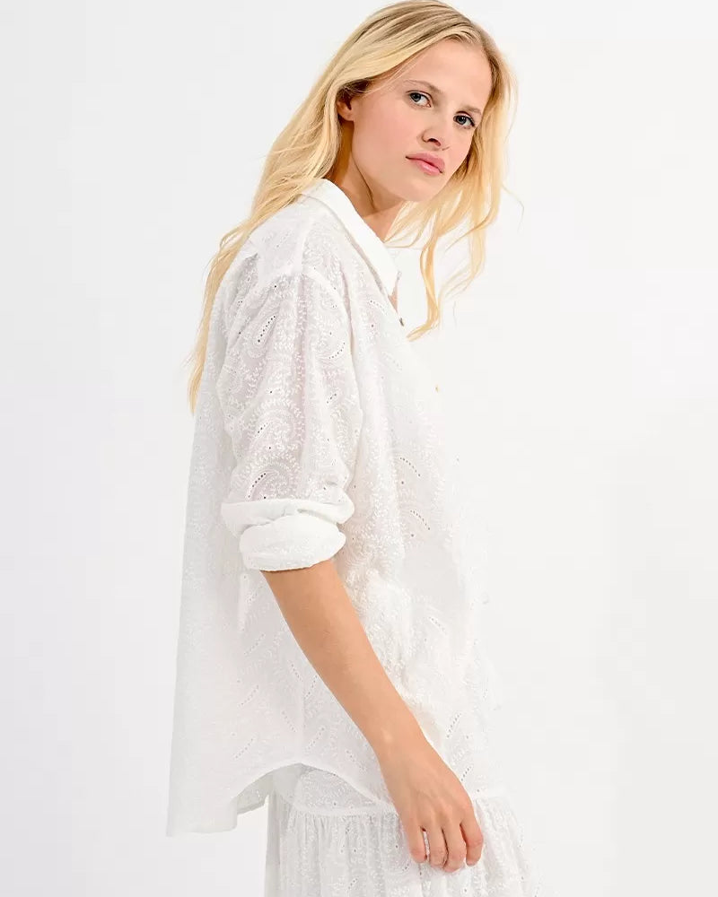 Molly Bracken White Cotton Paisley Lace Shirt 