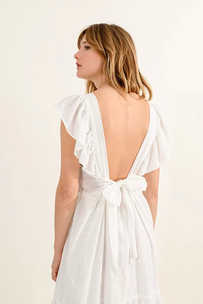 Molly Bracken Off White Cotton Tiered Backless Maxi Dress