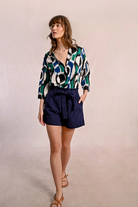 Molly Bracken navy high-rise shorts with cotton blend fabric