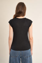 Molly Bracken black V neck T-shirt back view