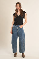 Molly Bracken black fitted V neck T-shirt front view