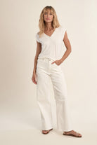 Molly Bracken cream V neck T-shirt front view