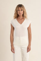 Molly Bracken cream V neckline T-shirt with rhinestone detail