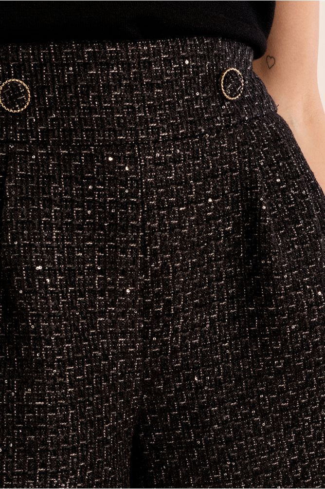 Molly Bracken black tweed shorts covered button waistband detail