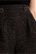 Molly Bracken black tweed shorts covered button waistband detail