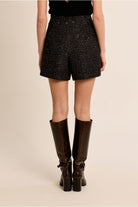 Molly Bracken black flared tweed shorts back view