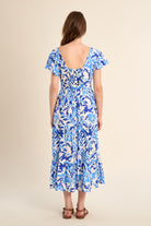 Molly Bracken blue floral maxi dress back view with elasticated waist